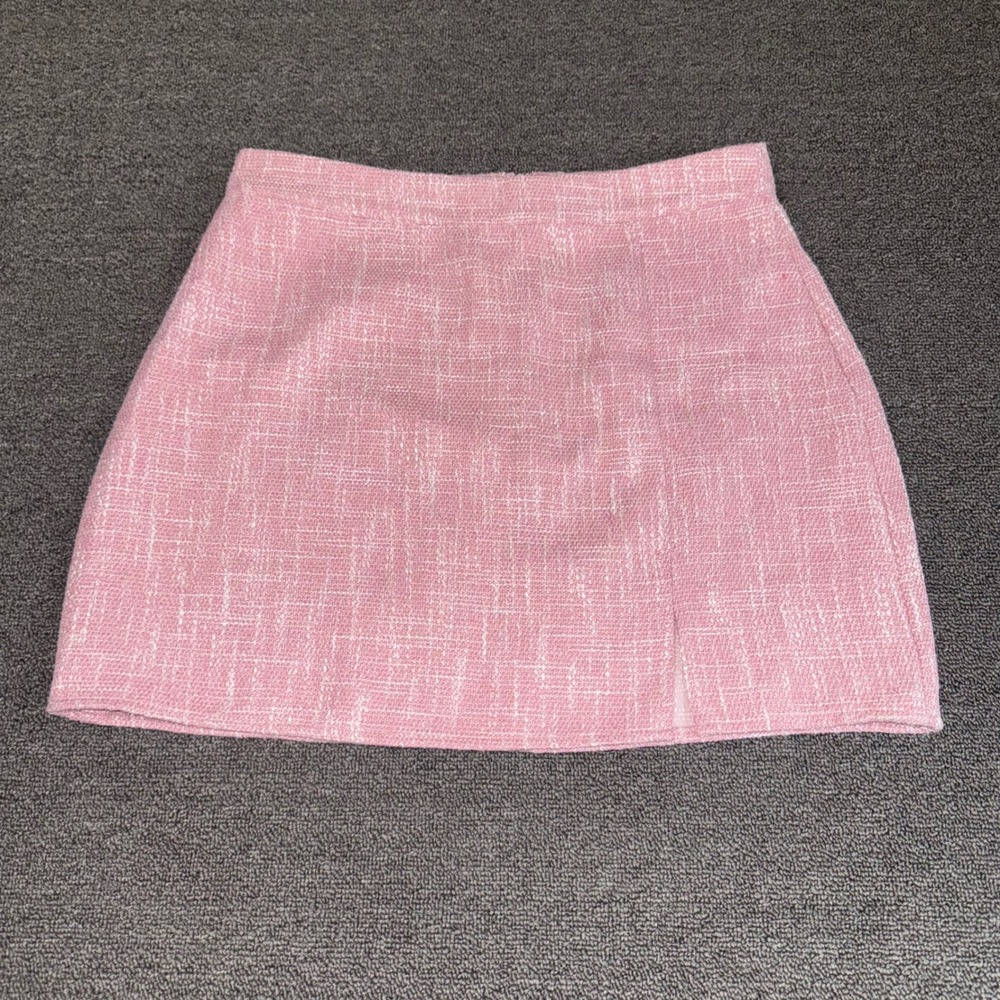 Altar'd State Pink Tweed Boucle Mini Skirt Women's Size Large Preppy Coquette